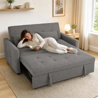 HOMCOM Divano Letto 2 Posti 3 in 1 Clic Clac in Tessuto con 2 Cuscini, Reclinabile e Imbottito, Grigio(m-2)
