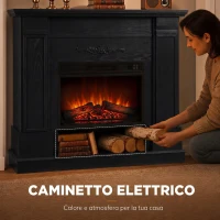 HOMCOM Camino Elettrico da Terra/Incasso con Cornice e Ripiano per TV 55'', 1800W, Effetto Fiamma 3D, Timer, Nero(m-5)
