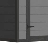 Outsunny 6'x4.5' Garden Storage Shed, Lockable Garden Shed with Double Doors, Window, Vent and Plastic Roof, Dark Grey(m-11)