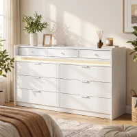 HOMCOM Chest of Drawers for Bedroom with LED Light & Charging Station, 9 Drawers Storage Unit/TV Stand, White(m-2)