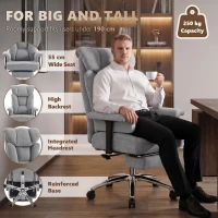 HOMCOM 250 kg Big and Tall Massage Office Chair with Heat, High Back, Height Adjustable Linen Executive Desk Chair, Grey(m-5)