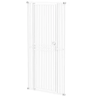 PawHut Barrera de Seguridad Perros Gatos Extra Alta 198 cm Extensible 74-100 cm para Puerta Escalera Montaje a Presión Blanco(m-11)