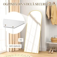 HOMCOM Oglindă Modernă de Podea și Perete din Aliaj de Aluminiu cu Suport Pliabil, 59 x 161,5 cm, Auriu(m-5)