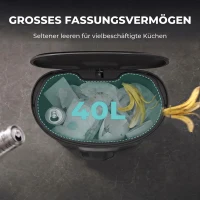 HOMCOM Kuchenny kosz pedałowy 40 L z pokrywą Soft-Close i funkcją pozostawania otwartej, wyjmowanym wkładem, stal nierdzewna, czarny(m-6)