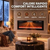 HOMCOM Camino Elettrico da Incasso, Parete e Terra Slim 127 cm con Telecomando, 900/1800W, Timer, 35㎡, Nero(m-6)