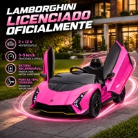 AIYAPLAY Carro Elétrico para Crianças Lamborghini 12V Controlo Remoto Faróis Buzina Arranque Lento e Música MP3 114,5x64x45,5 cm Rosa(m-4)