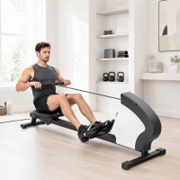 Rameur d'appartement pliable - Aosom.fr x FFHandball - 8 niveaux de résistance magnétique, écran LCD - acier noir blanc(m-11)