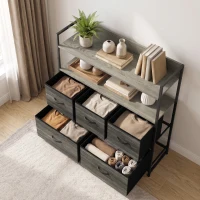 HOMCOM Cajonera de Tela Cómoda de Dormitorio con 5 Cajones y Estantes Estructura de Acero Estilo Industrial Gris(m-9)