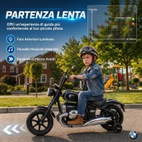 AIYAPLAY Moto Elettrica per Bambini 12V BMW R18, Batteria al Litio, 3-8 Anni, Rotelle Rimovibili, Faro, Musica, Nera(m-7)