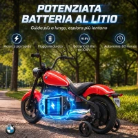 AIYAPLAY Moto Elettrica per Bambini 12V BMW R18, Batteria al Litio, 3-8 Anni, Rotelle Rimovibili, Faro, Musica, Rossa(m-5)