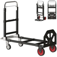 HOMCOM Diable Pliable 2 en 1 Extensible 220KG Pliage Plat Chariot Plateforme Acier Poignée Réglable Roues 360° 112x41x92cm Noir(m-17)
