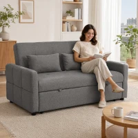 HOMCOM Divano Letto 2 Posti 3 in 1 Clic Clac in Tessuto con 2 Cuscini, Reclinabile e Imbottito, Grigio(m-8)