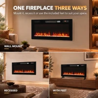 HOMCOM Ultra-Thin Electric Fire Wall Mounted/Recessed/Freestanding 92cm/36" Electric Fireplace with 12 Colours, 5 Brightness(m-4)