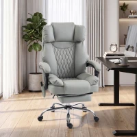 HOMCOM Sillón de Oficina Masajeador Vibrante y con Calefacción, Silla de Oficina Ergonómica en PU, Respaldo Reclinable, Reposacabezas, Gris(m-10)