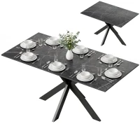 HOMCOM Tavolo da Pranzo Allungabile 4-8 Posti, Nero Effetto Marmo(m-11)