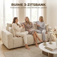 HOMCOM 3-zitsbank met armleuningen tot op de vloer, gevoerde woonkamerbank, houten poten, crèmewit(m-4)