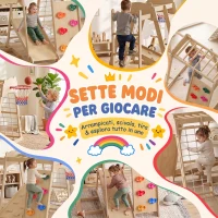 AIYAPLAY Struttura da Arrampicata per Bambini 7 in 1 in Legno, Scivolo Reversibile, Parco Giochi Montessori, 3-6 Anni(m-4)