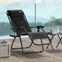 Outsunny Zero Gravity Lounger Chair, Folding Reclining Patio Chair with Padded Seat, Cup Holder, Soft Cushion and Headrest for Poolside, Camping, Black(m-2)