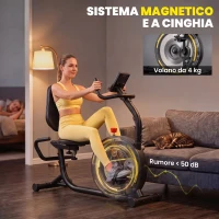 SPORTNOW Cyclette Orizzontale Magnetica Con Schienale E Monitor LCD e Bluetooth, Nero(m-6)