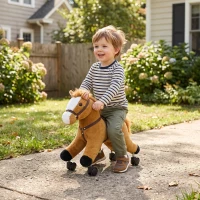 AIYAPLAY Cavallo Cavalcabile per Bambini con Suoni Realistici, Ruote Scorrevoli, Carico 50kg, 18-36 Mesi, Marrone(m-9)