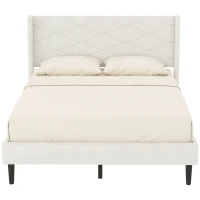 HOMCOM Cama Estofada 140x200 cm com Cabeceira Acolchoada com Abas em Veludo, Ripas de Madeira, Montagem Fácil, Bege(m-20)