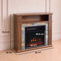 HOMCOM Camino Elettrico da Terra/Incasso con Cornice e Ripiano, 1800W, Effetto Fiamma 3D, Marrone(m-3)
