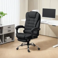 Vinsetto Ergonomic Massage Office Chair with 6-Point Vibrating & Heated Lumbar Support, Executive High Back Computer Desk Chair with Footrest, 135° Reclining, Breathable Microfiber Fabric, Full Black(m-11)
