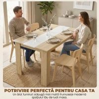 HOMCOM Masă de Dining Modernă 4-6 Locuri din Lemn pentru Living și Bucătărie, 120x69x75 cm, Alb și Lemn Natur(m-4)