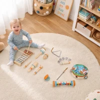 AIYAPLAY Kids Drum Kit, 14 Pieces Wooden Kids Musical Instruments Set with Tone Block, Maracas, Triangle, Xylophone for Toddlers(m-2)