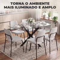 HOMCOM Mesa de Jantar Moderna para 6 Pessoas, Mesa de Cozinha com Tampo em Vidro 120x65 cm, Transparente e Preto(m-7)