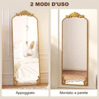 HOMCOM Specchio da Terra e da Appoggio in Stile Vintage 180x75 cm, Oro(m-6)