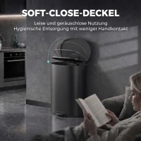 HOMCOM Kuchenny kosz pedałowy 40 L z pokrywą Soft-Close i funkcją pozostawania otwartej, wyjmowanym wkładem, stal nierdzewna, czarny(m-4)
