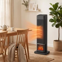 HOMCOM Calefactor Eléctrico Cerámico PTC 2000W con 4 Modos Llama Dinámica Mando Oscilación 70° Protección Sobrecalentamiento(m-9)