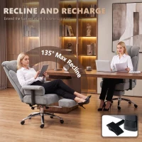 HOMCOM 250 kg Big and Tall Massage Office Chair with Heat, High Back, Height Adjustable Linen Executive Desk Chair, Grey(m-7)