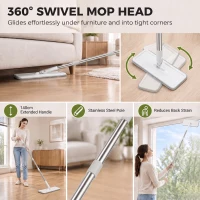 HOMCOM Mop and Bucket Set, Compact Flat Mop System with Wringer, 2-Chamber Design, 5 Reusable Pads, 127cm Handle, White(m-7)