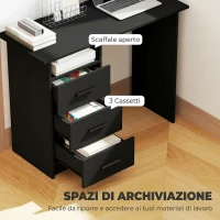 HOMCOM Scrivania Moderna Salvaspazio con 3 Cassetti e Ripiano Aperto, 100x40x75 cm, Nero(m-4)
