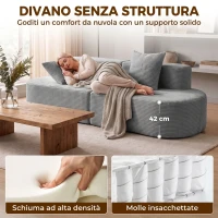 HOMCOM Divano 3 Posti Modulare con Seduta Profonda in Velluto a Coste, 245x86x82 cm, Grigio Chiaro(m-5)