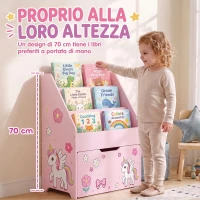 AIYAPLAY Libreria per bambini con cassetto mobile, 3 ripiani, 3-8 anni, Rosa(m-5)
