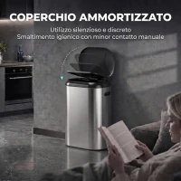 HOMCOM Pattumiera Automatica con Sensore a Infrarossi 50 L in Acciaio Inox Anti-Impronta, Chiusura Ammortizzata, Argento(m-6)
