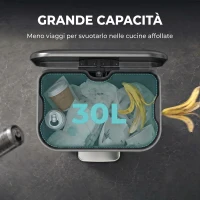 HOMCOM Pattumiera Rettangolare a Pedale 30L con Secchio Interno Rimovibile, Chiusura Ammortizzata e Manico, Grigio Scuro(m-6)