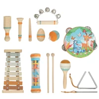 AIYAPLAY Kids Drum Kit, 14 Pieces Wooden Kids Musical Instruments Set with Tone Block, Maracas, Triangle, Xylophone for Toddlers(m-1)