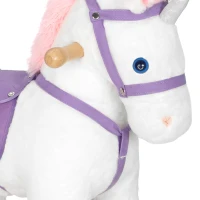 AIYAPLAY Unicorn Rocking Horse, Plush Ride On Horse with Hoof and Neighing, Rolling Wheels and Pedal for 3-8 Y, Up to 50kg, White(m-10)