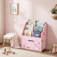 AIYAPLAY Libreria per bambini con cassetto mobile, 3 ripiani, 3-8 anni, Rosa(m-8)