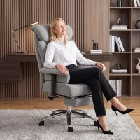 HOMCOM 250 kg Big and Tall Massage Office Chair with Heat, High Back, Height Adjustable Linen Executive Desk Chair, Grey(m-8)