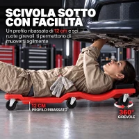 HOMCOM Carrello Sottoscocca Officina, Ribassato, Poggiatesta Imbottito, 2 Vassoi, 150 kg, Rosso(m-5)
