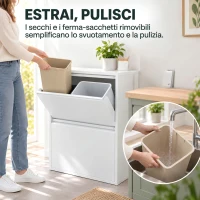 HOMCOM Pattumiera Differenziata a Ribalta 4x15L in Acciaio, 4 Secchi Rimovibili, Chiusura Ammortizzata, Bianco(m-7)
