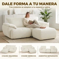 HOMCOM Sofá Modular en L de 2 Plazas con Otomana Reversible Sofá de Chenilla con Asiento Ancho No Requiere Montaje Crema(m-4)