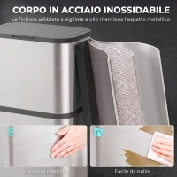 HOMCOM Pattumiera Rettangolare 60L in Acciaio Inox con Coperchio, Chiusura Ammortizzata, Fermasacco, Argento(m-6)