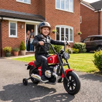 AIYAPLAY Moto Elettrica per Bambini 12V BMW R18, Batteria al Litio, 3-8 Anni, Rotelle Rimovibili, Faro, Musica, Rossa(m-2)