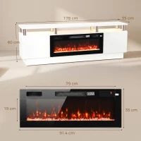 HOMCOM Electric Fireplace TV Stand for 80" TVs, 1800W LED Light Entertainment Center with Adjustable Flame, Remote, White(m-3)